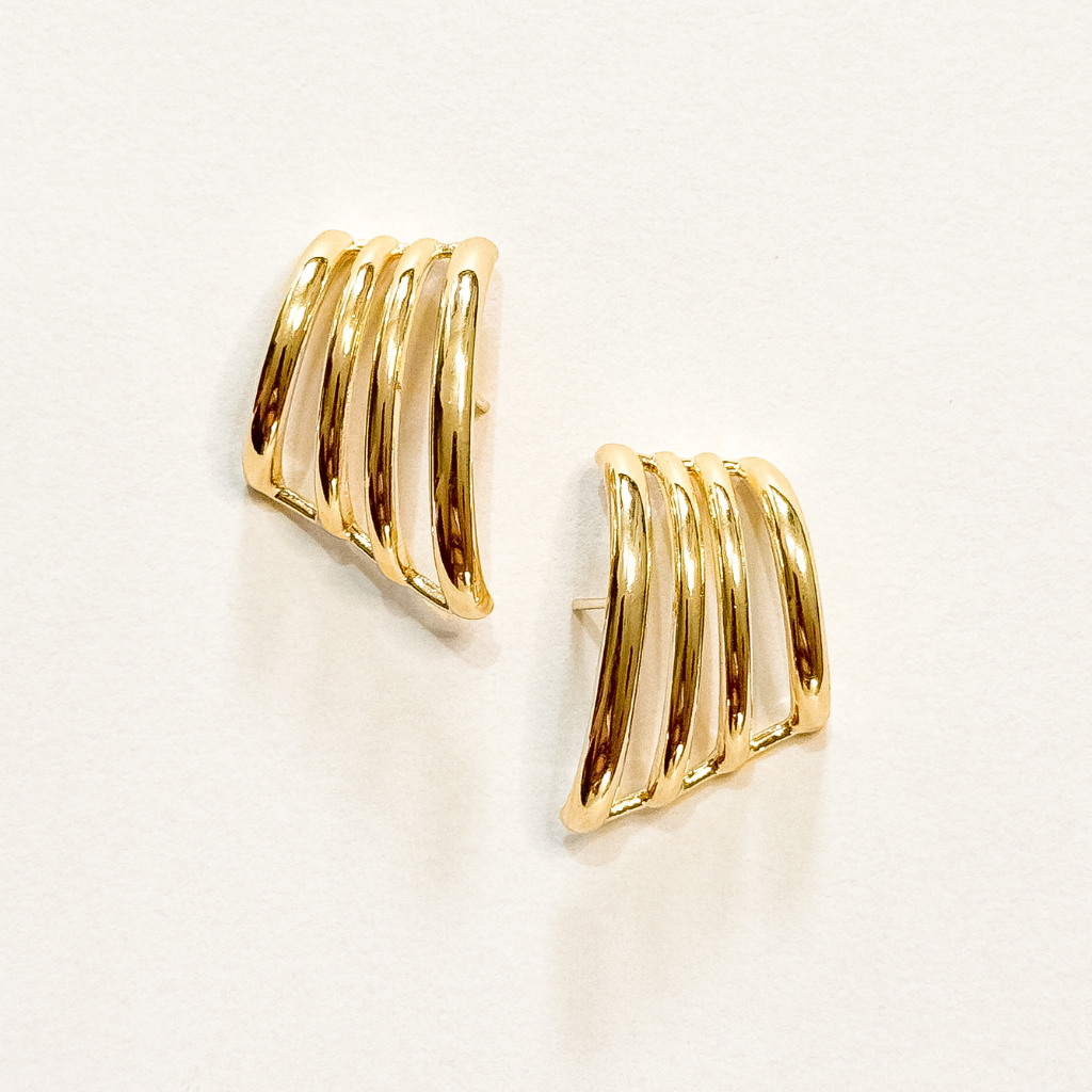 Brinco Argola Barras Ear Hook Semi Joia Dourada