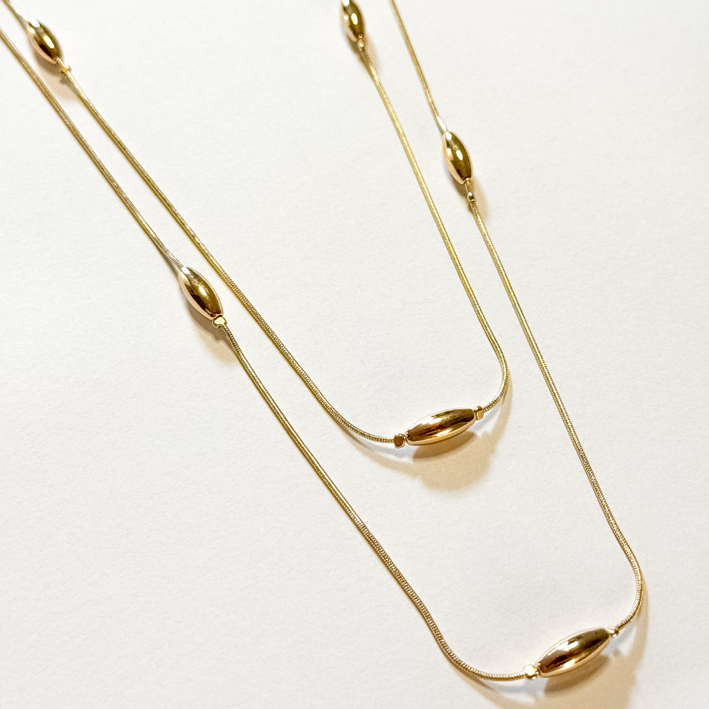 Colar Duplo Detalhes Ovais Semi Joia Dourada